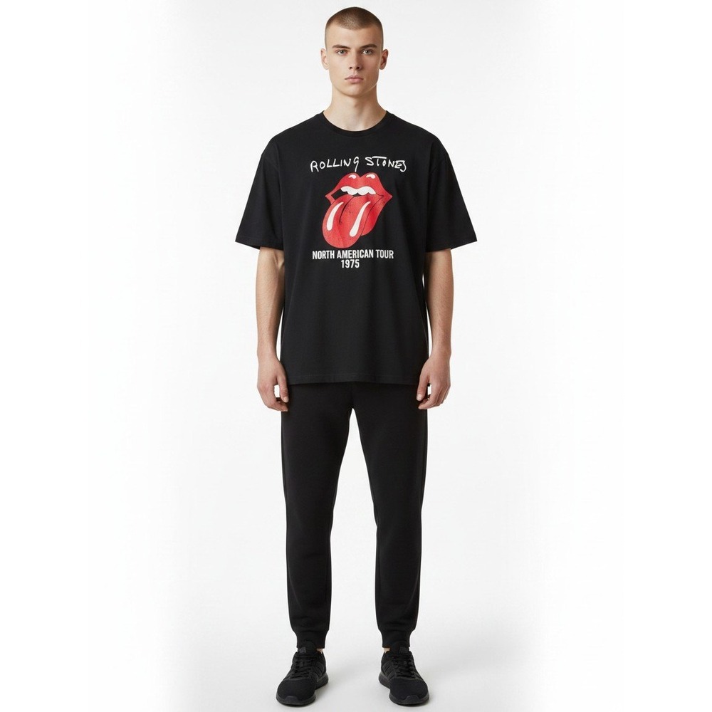 The Rolling Stones North American Tour 1975 T-Shirt XL Black Graphic Tee Cotton